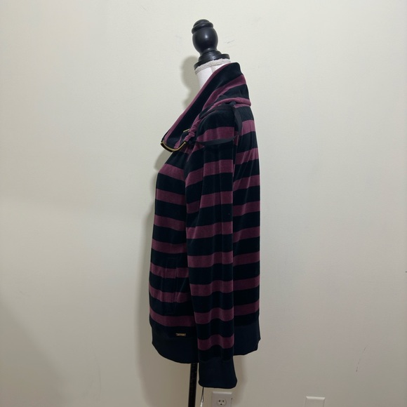 NWT CALVIN KLEIN VELOUR WOMENS BLACK AND PURPLE STRIPE ZIP JACKET Sz L - Picture 2 of 13